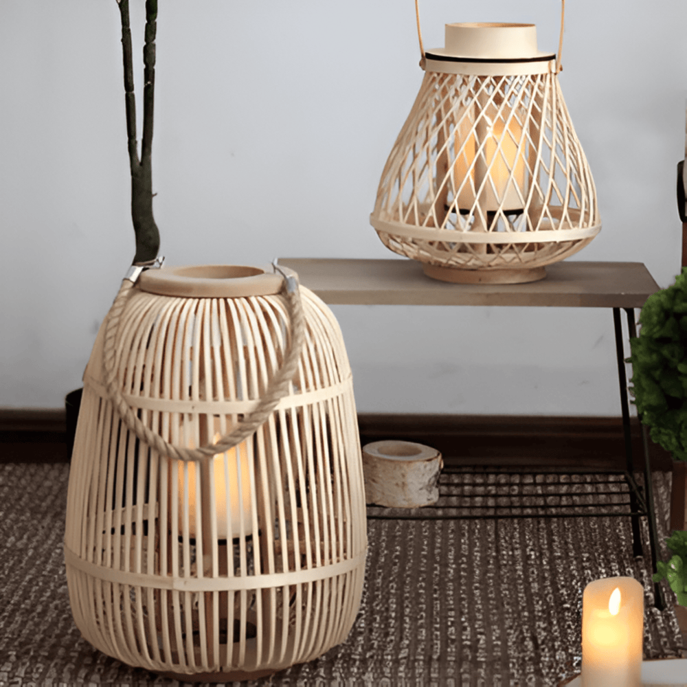 Rattan Lantern with LED Candle – Hand-Woven for Indoor and Outdoor Use