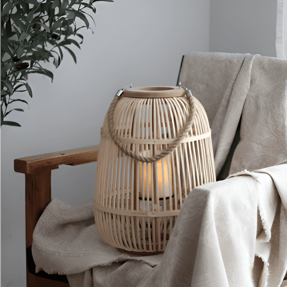 Rattan Lantern with LED Candle – Hand-Woven for Indoor and Outdoor Use