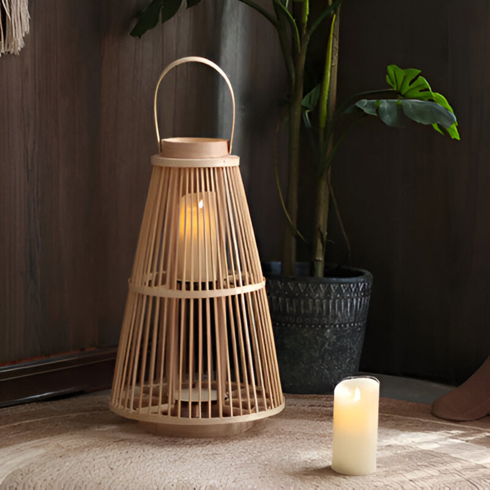 Rattan Lantern with LED Candle – Hand-Woven for Indoor and Outdoor Use