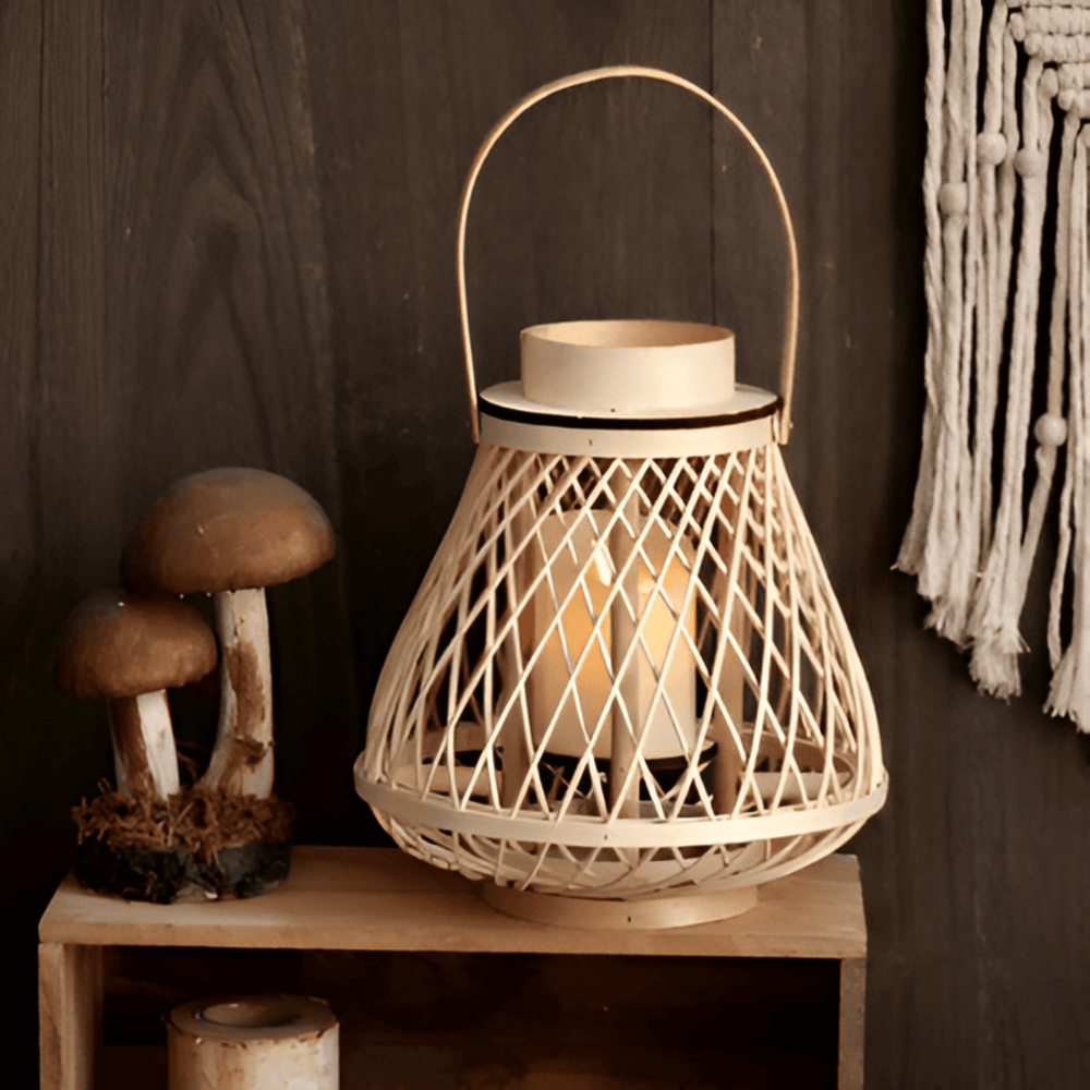 Rattan Lantern with LED Candle – Hand-Woven for Indoor and Outdoor Use