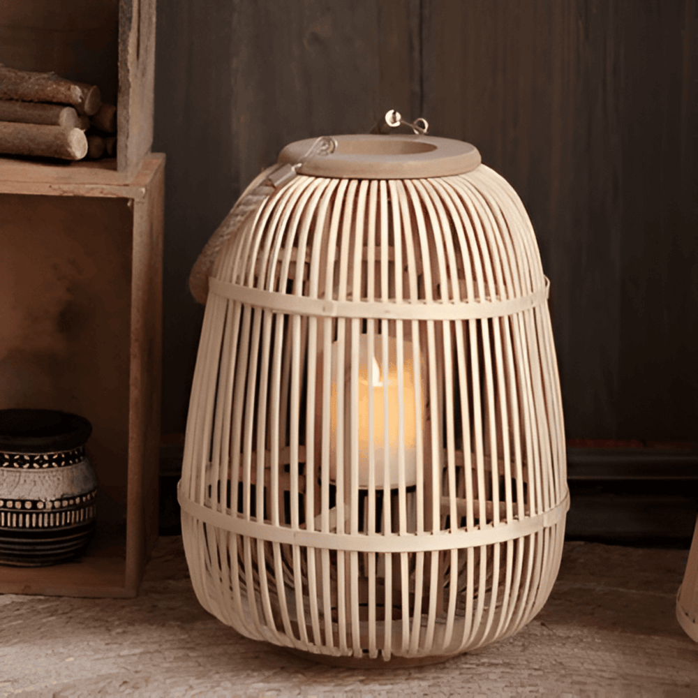 Rattan Lantern with LED Candle – Hand-Woven for Indoor and Outdoor Use