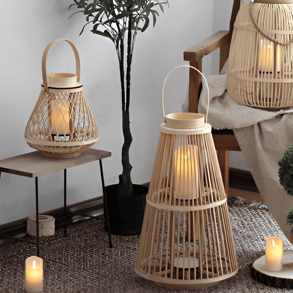 Rattan Lantern with LED Candle – Hand-Woven for Indoor and Outdoor Use