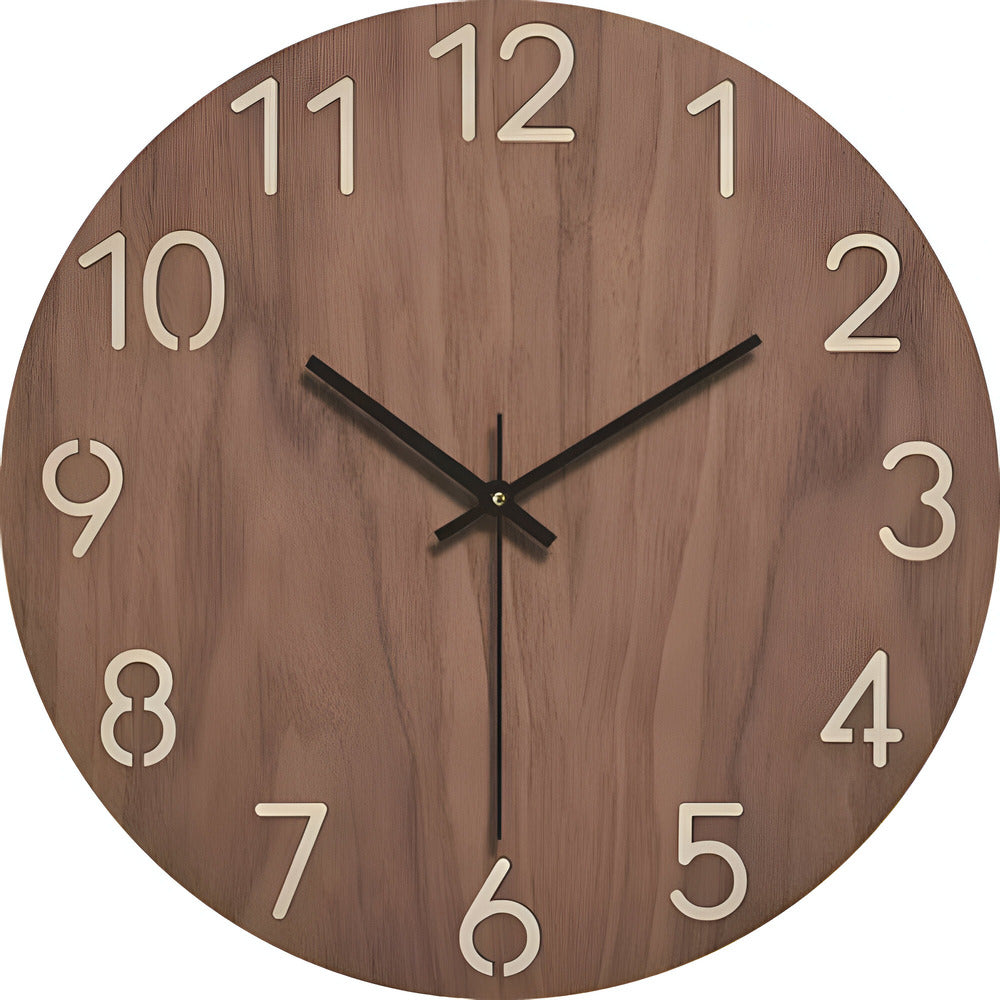Modern wooden wall clock - silent quartz movement, minimalist