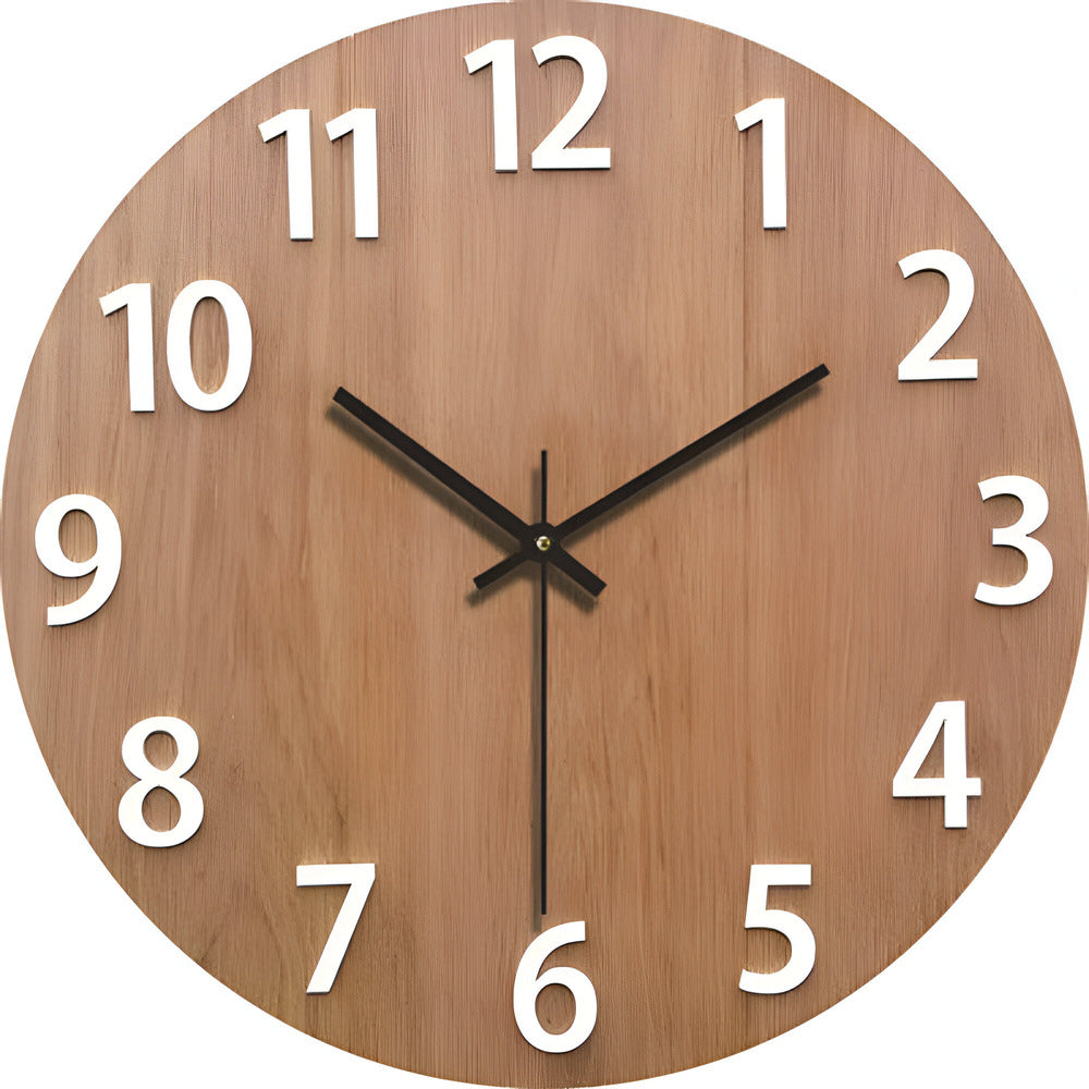 Modern wooden wall clock - silent quartz movement, minimalist