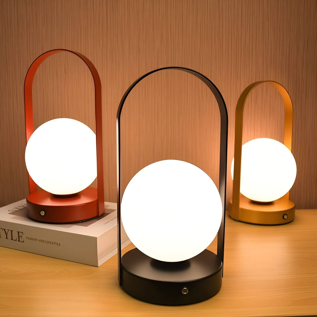 Cordless spherical lamp with battery – minimalist design