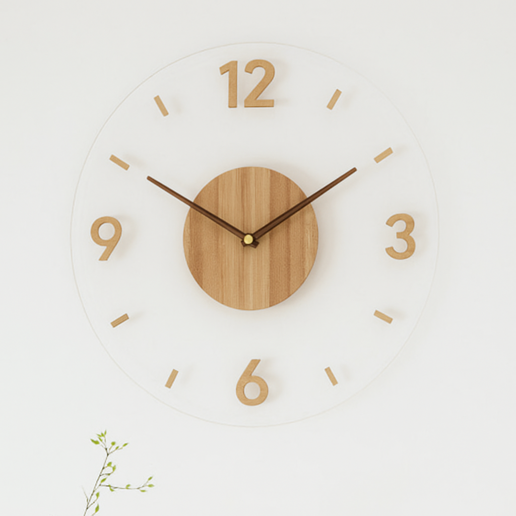 Lautlose Wanduhr aus Holz und Acryl – modernes Rundzifferblatt 35 cm