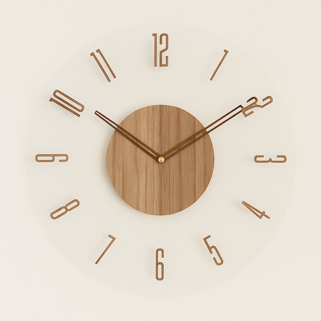 Lautlose Wanduhr aus Holz und Acryl – modernes Rundzifferblatt 35 cm
