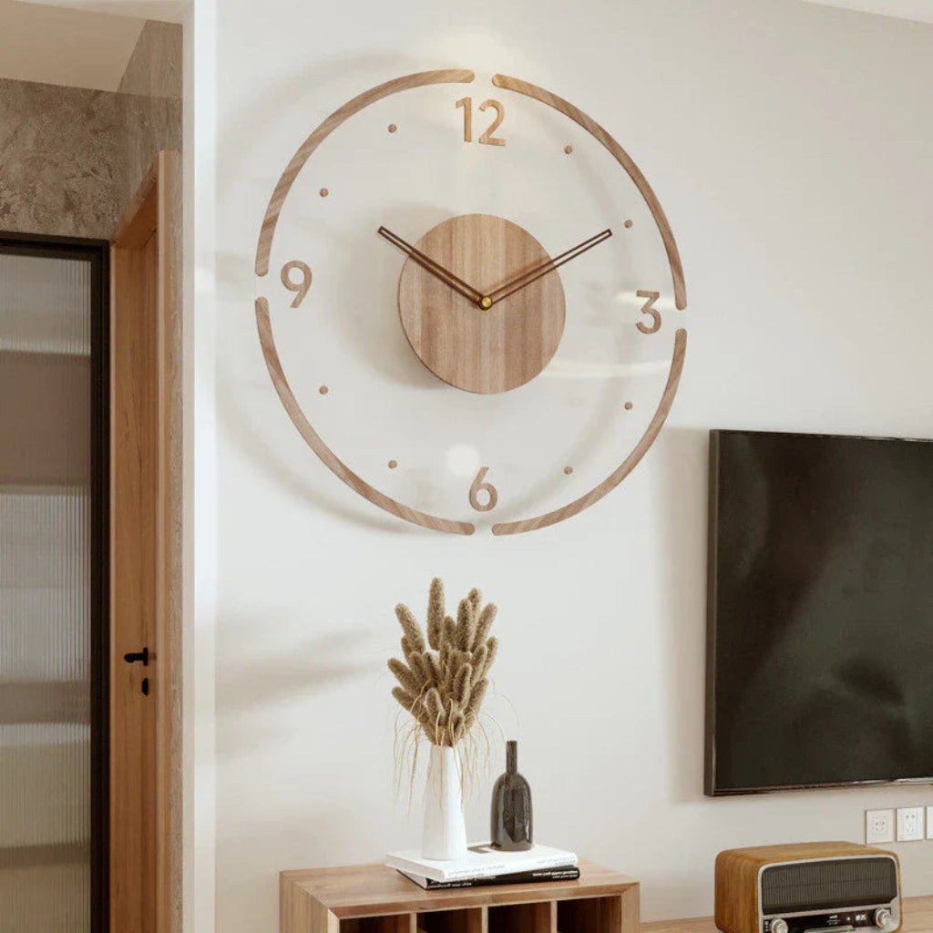 Lautlose Wanduhr aus Holz und Acryl – modernes Design Ø 35 cm