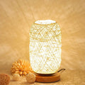 Handmade wooden table lamp with rope – warm white LED light