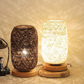 Wooden Table Lamp with Rope Handmade Warm White LED Light