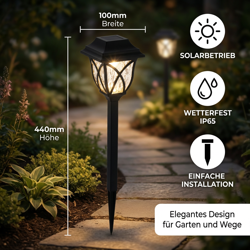 Solar LED path lights with dusk sensor for garden paths