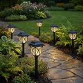 Solar LED path lights with dusk sensor for garden paths