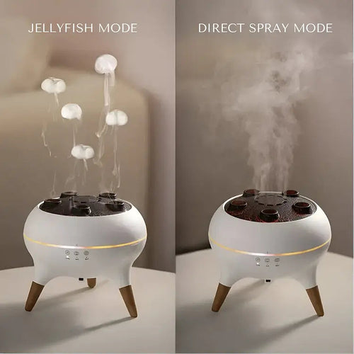 LED luftbefeuchter showing jellyfish mode versus direct spray mode comparison