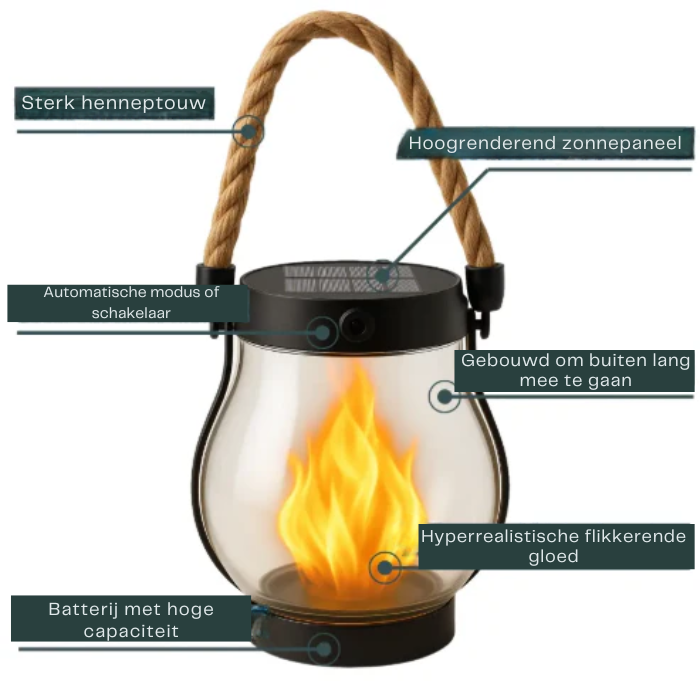 Solar lantern with flame effect for garden and patio
