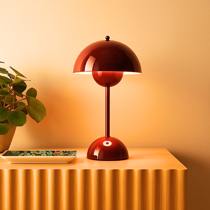 Kabellose LED-Tischlampe im Retro-Pilzdesign – per Touch dimmbar