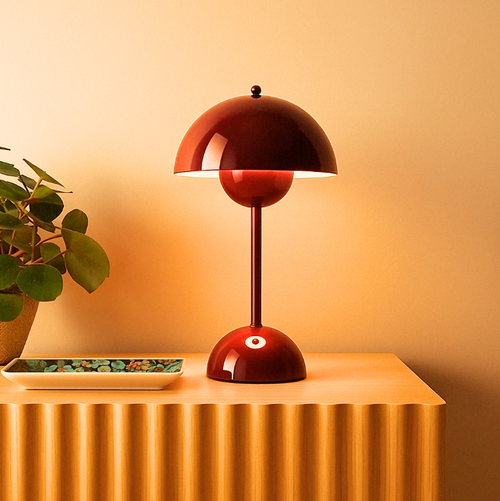 Cordless LED table lamp in a retro mushroom design – touch-dimmable