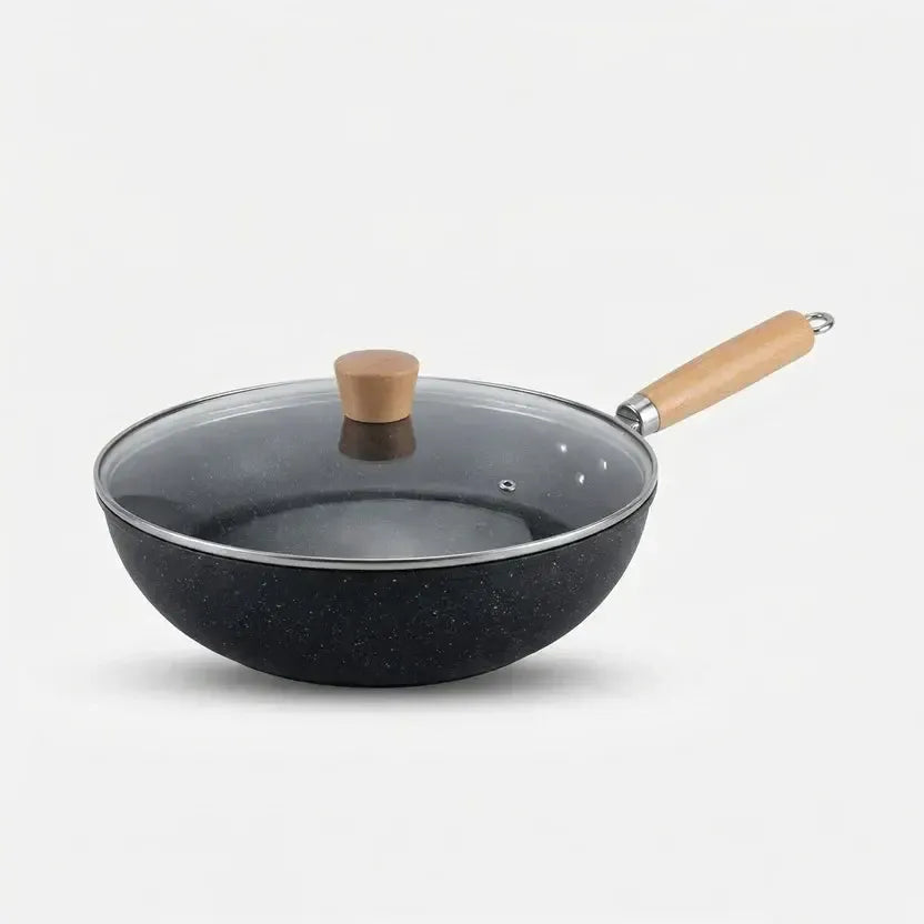 Keramik-Wok mit Glasdeckel und Holzgriff für alle Herdarten