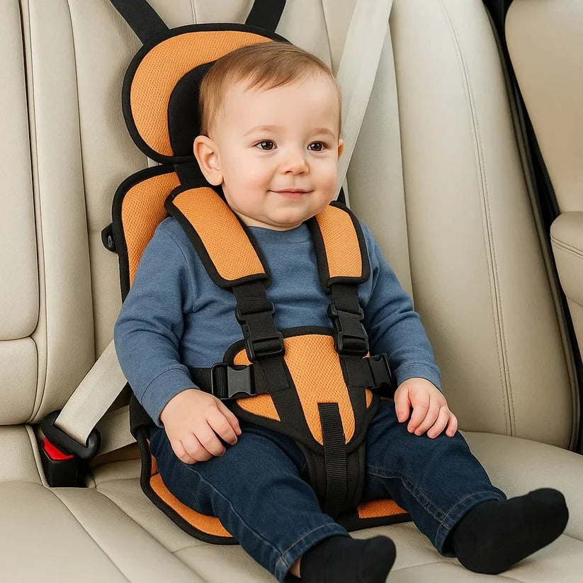 Foldable child seat for on the go with a five-point harness