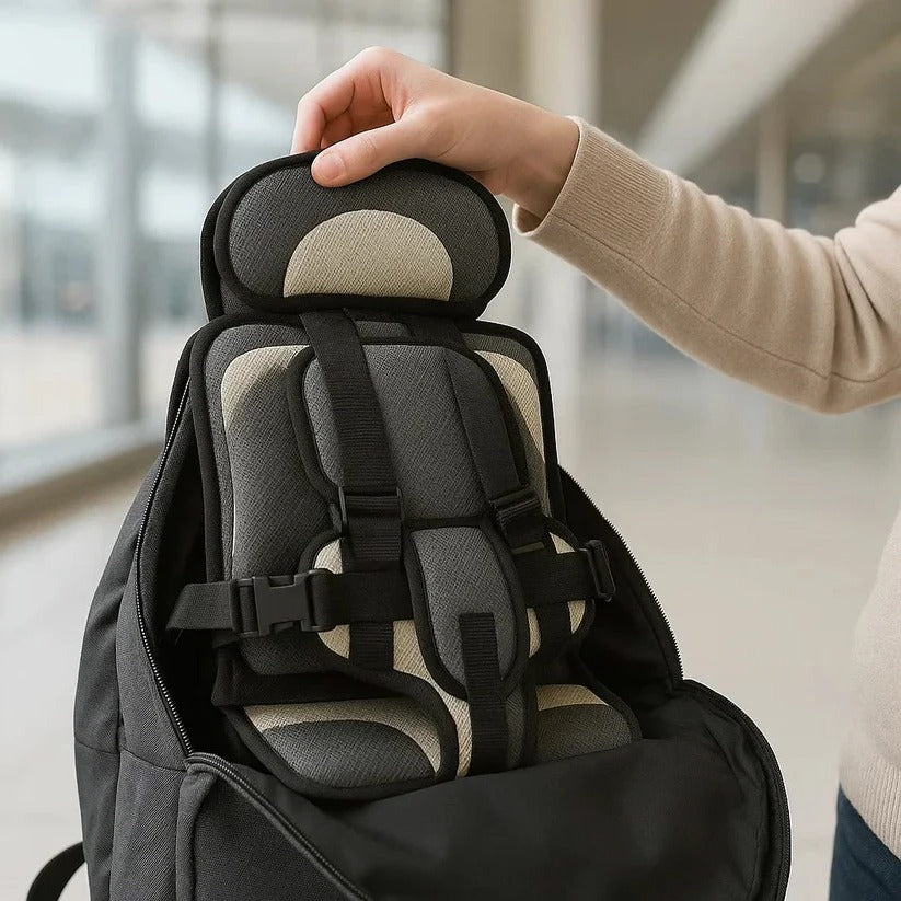 Foldable child seat for on the go with a five-point harness