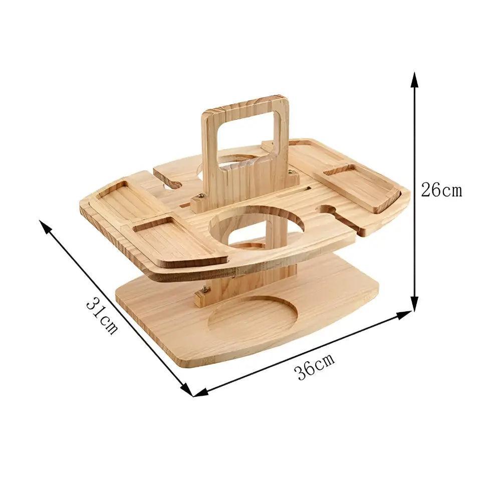 Klappbarer Picknick Weintisch aus Holz mit Glashalterung und Snackfächern