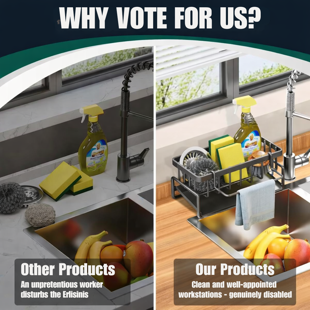 Stainless steel sink organizer with towel holder and draining tray