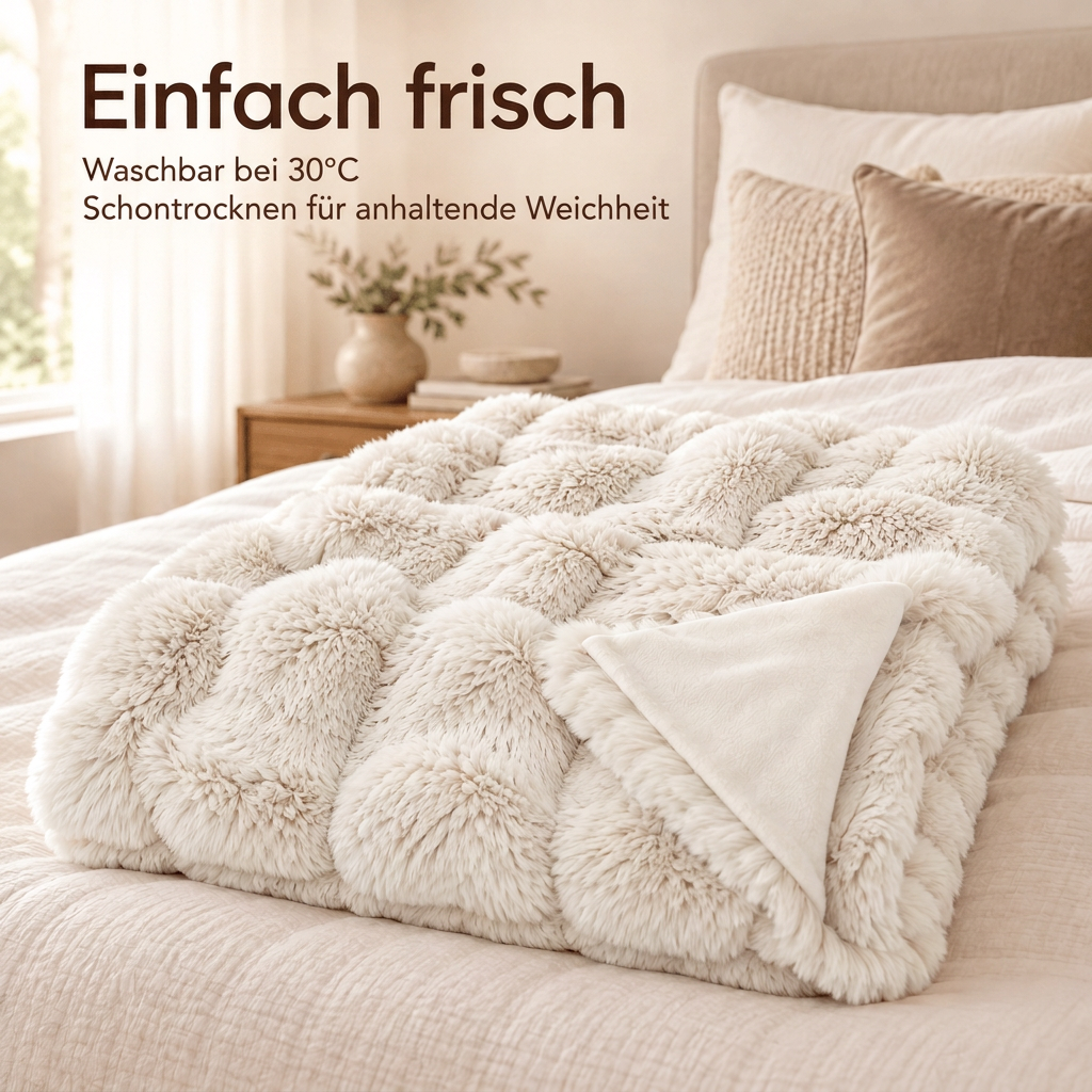 Beige faux fur blanket 150x200 cm – Soft snuggle blanket with velvet backing
