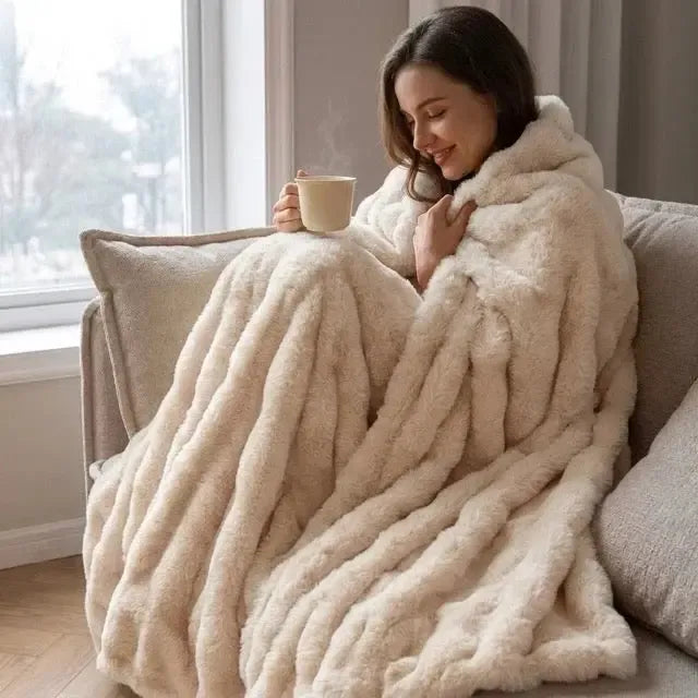 Kunstfell Kuscheldecke in Kaninchenfelloptik – weich und warm