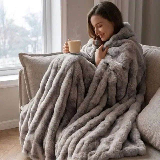 Kunstfell Kuscheldecke in Kaninchenfelloptik – weich und warm