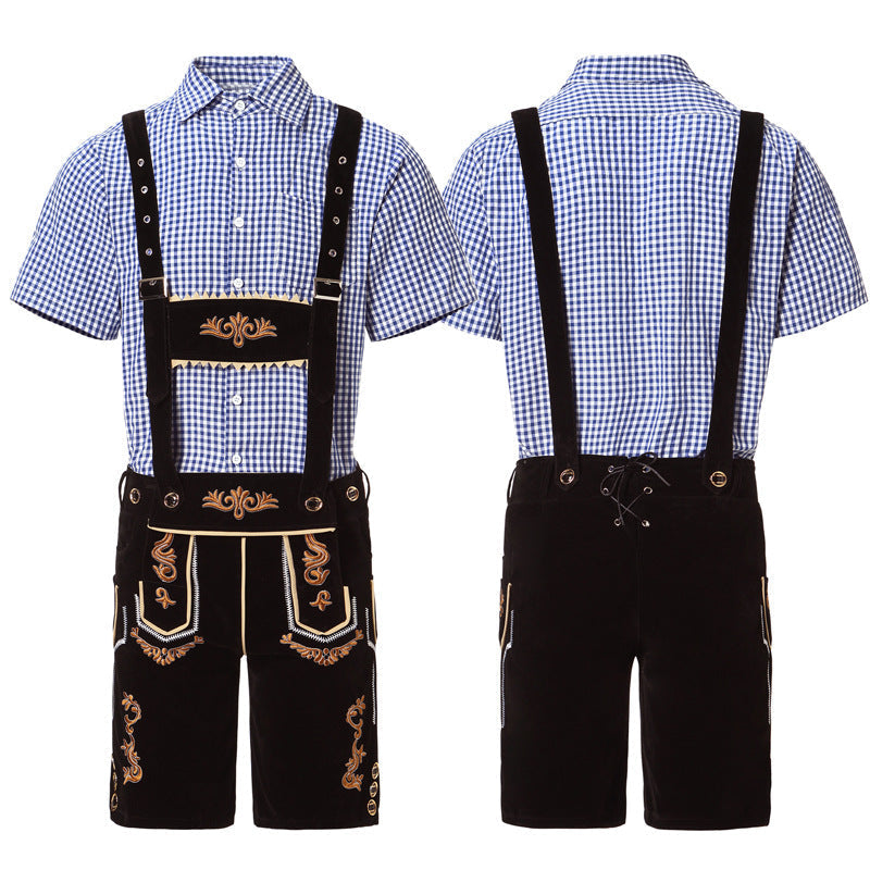 Kurze Trachtenlederhose mit Stickerei und Hosenträgern für Herren