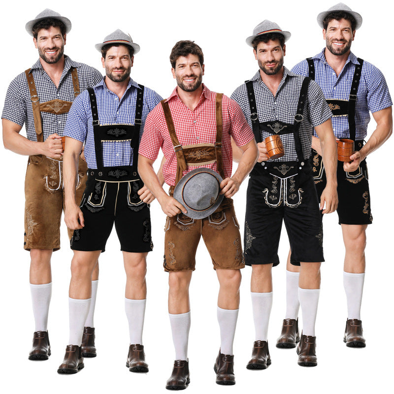 Kurze Trachtenlederhose mit Stickerei und Hosenträgern für Herren