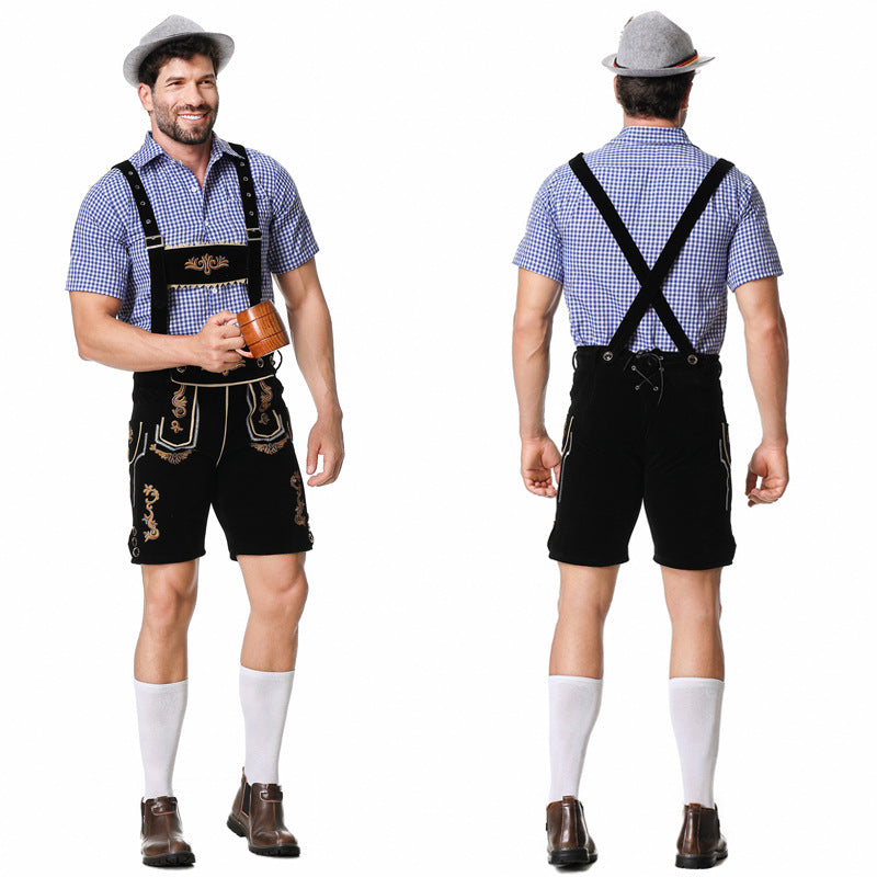 Kurze Trachtenlederhose mit Stickerei und Hosenträgern für Herren