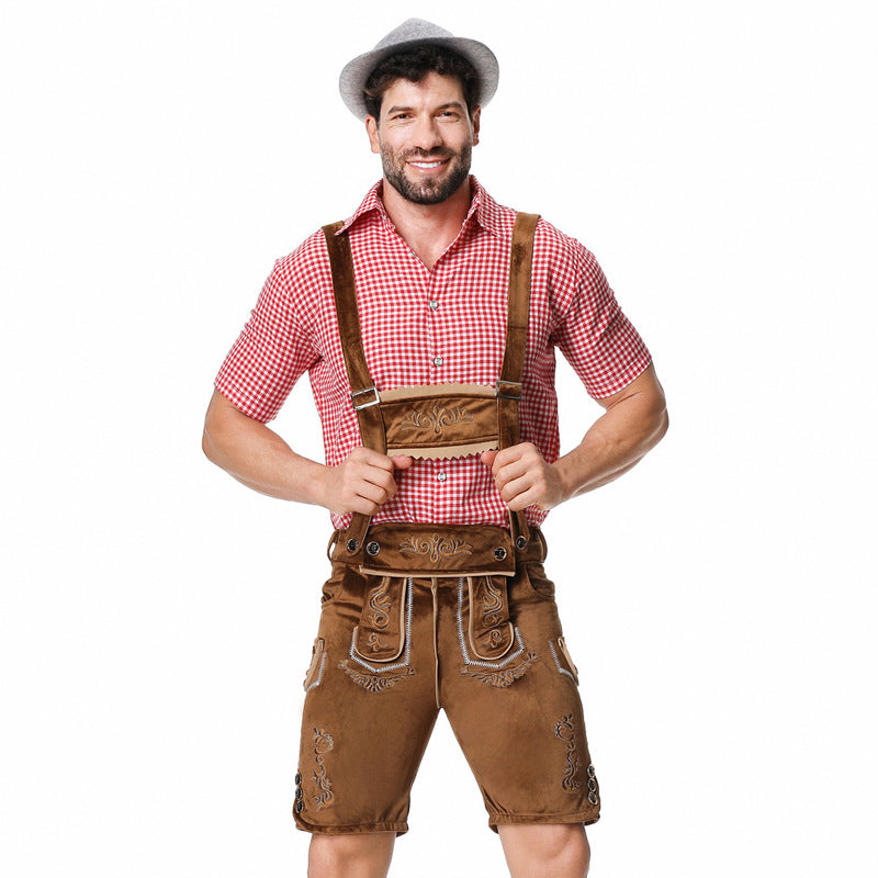 Kurze Trachtenlederhose mit Stickerei und Hosenträgern für Herren