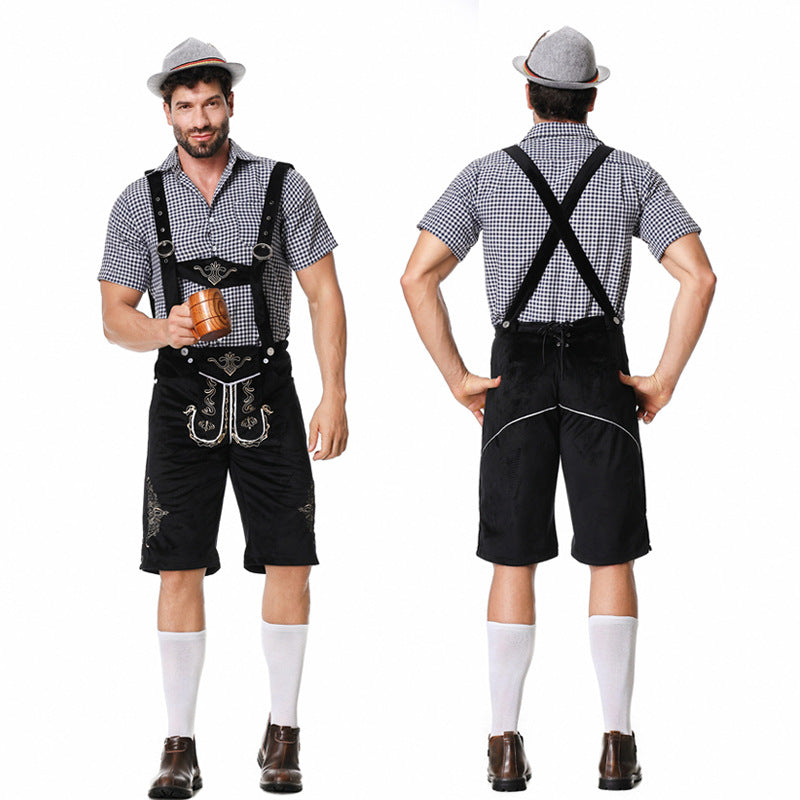 Kurze Trachtenlederhose mit Stickerei und Hosenträgern für Herren