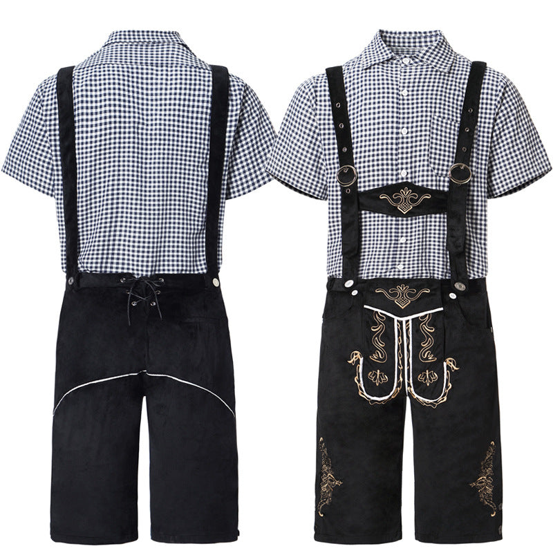 Kurze Trachtenlederhose mit Stickerei und Hosenträgern für Herren