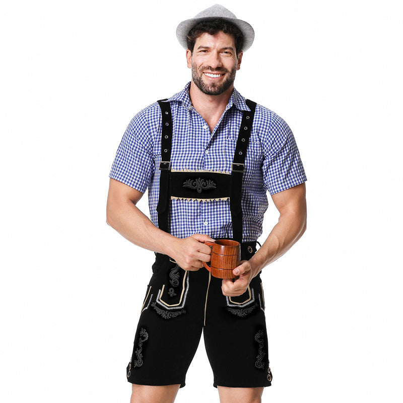 Kurze Trachtenlederhose mit Stickerei und Hosenträgern für Herren