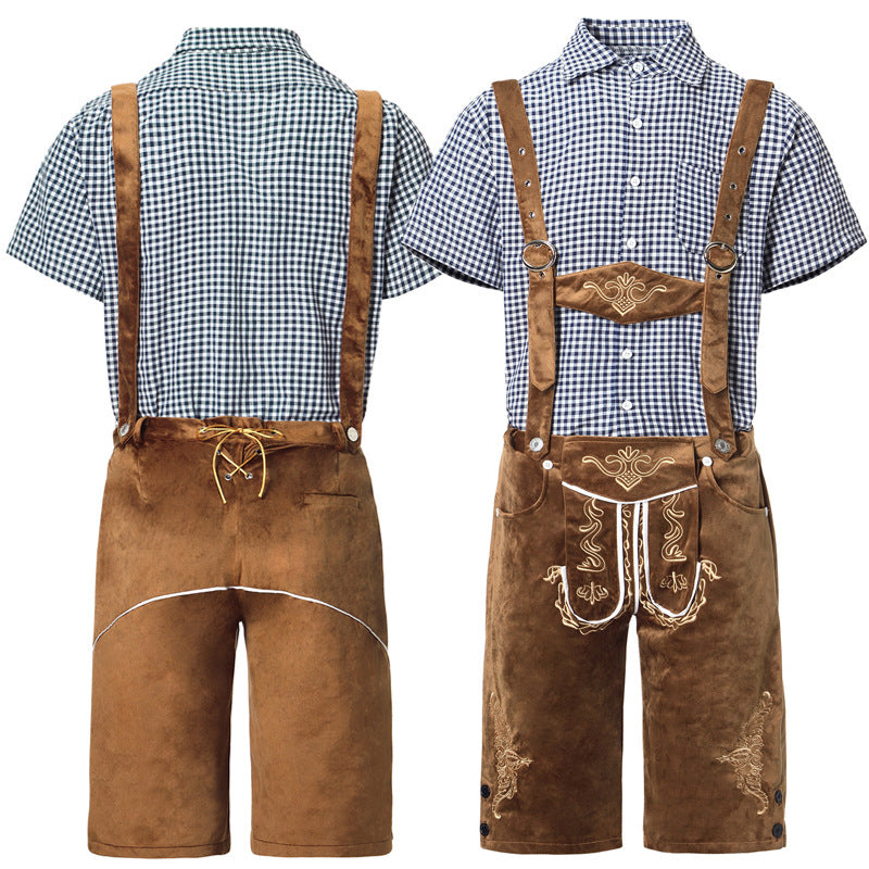 Kurze Trachtenlederhose mit Stickerei und Hosenträgern für Herren