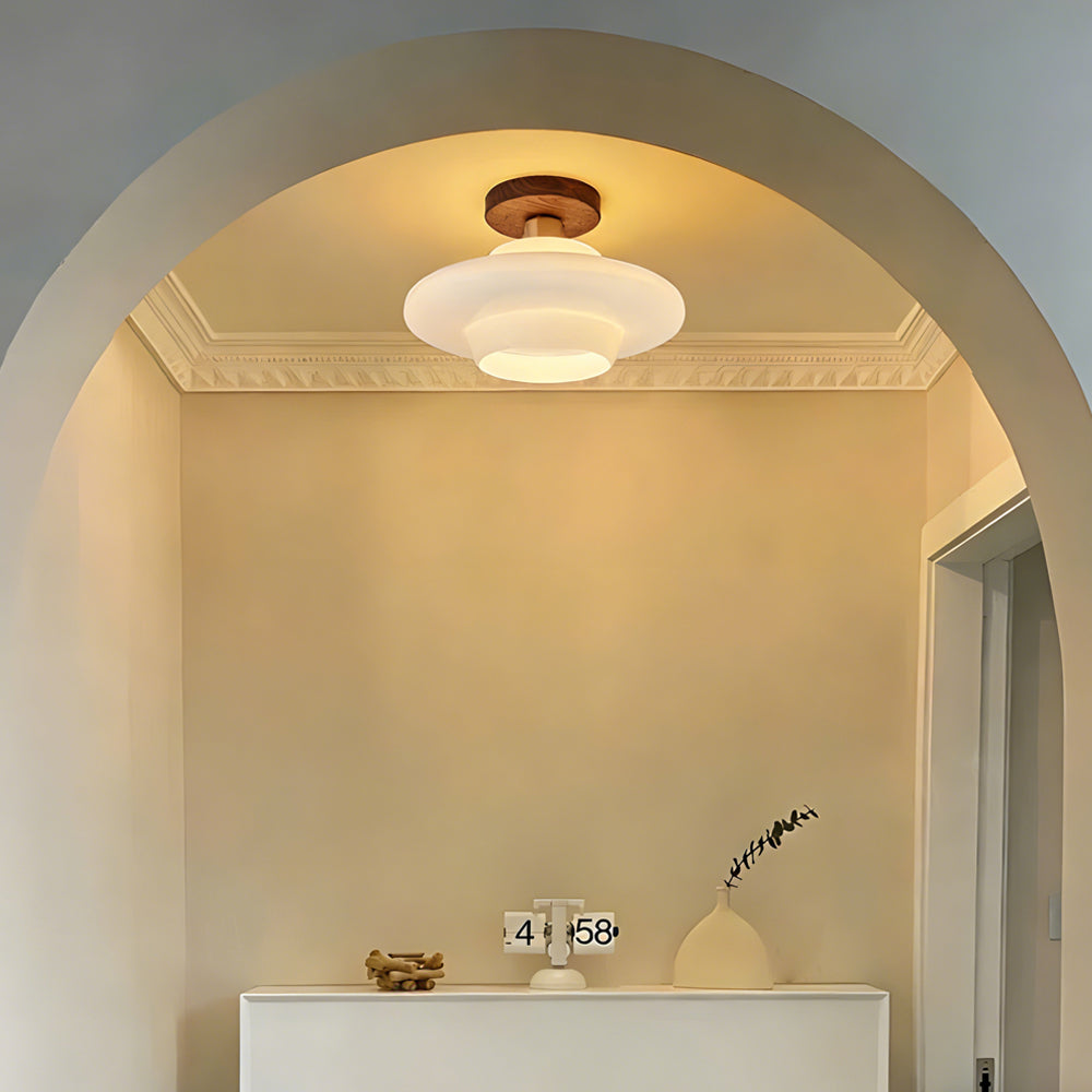 Ceiling light walnut wood glass Scandinavian E27 living spaces