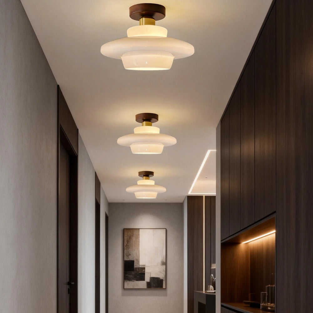 Ceiling light walnut wood glass Scandinavian E27 living spaces