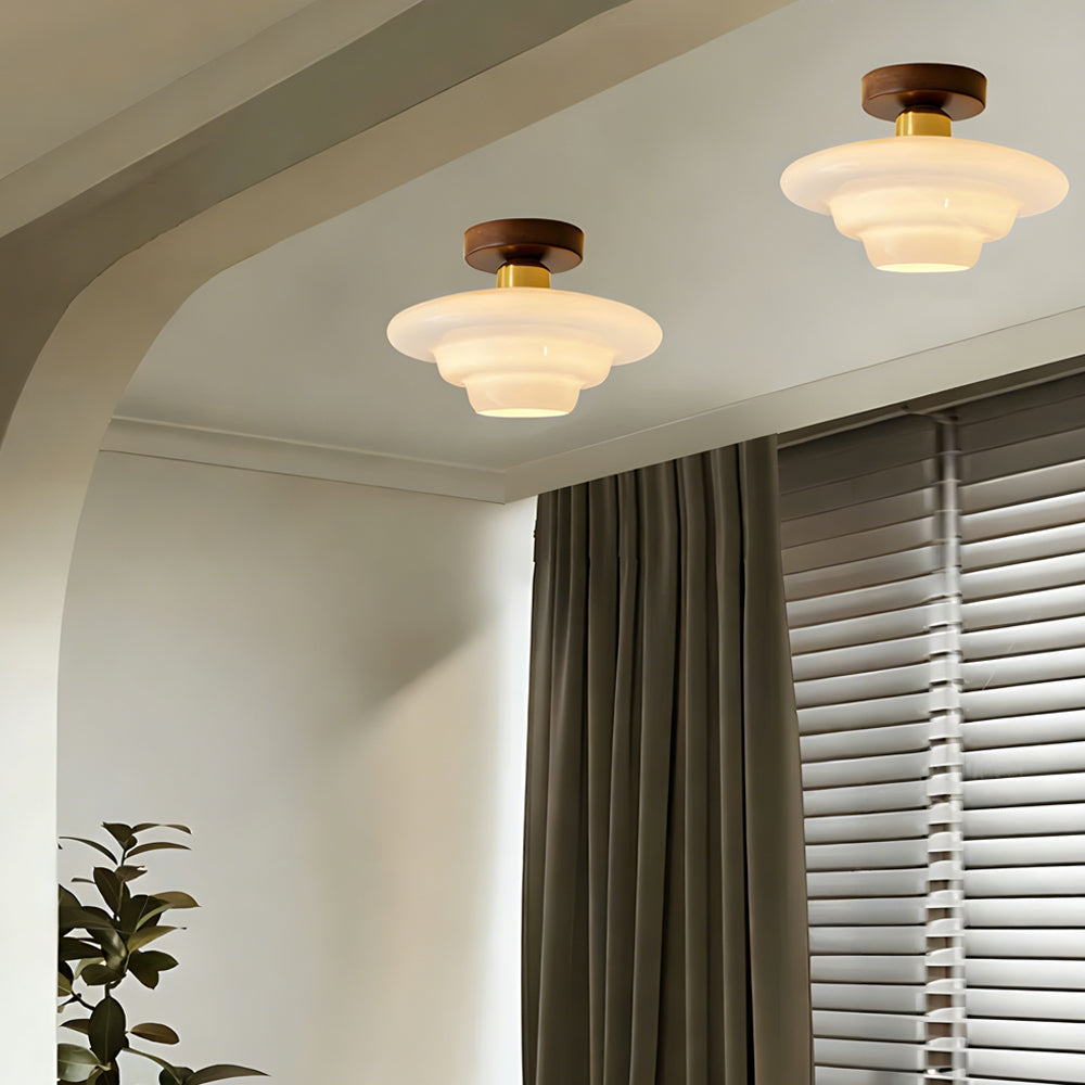 Ceiling light walnut wood glass Scandinavian E27 living spaces