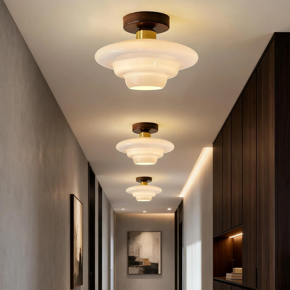 Ceiling light walnut wood glass Scandinavian E27 living spaces