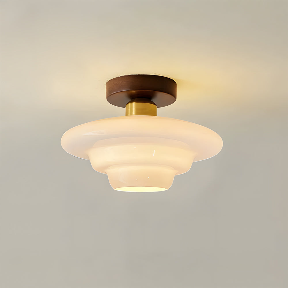 Hallway ceiling light made of walnut wood with glass - flat and stylish