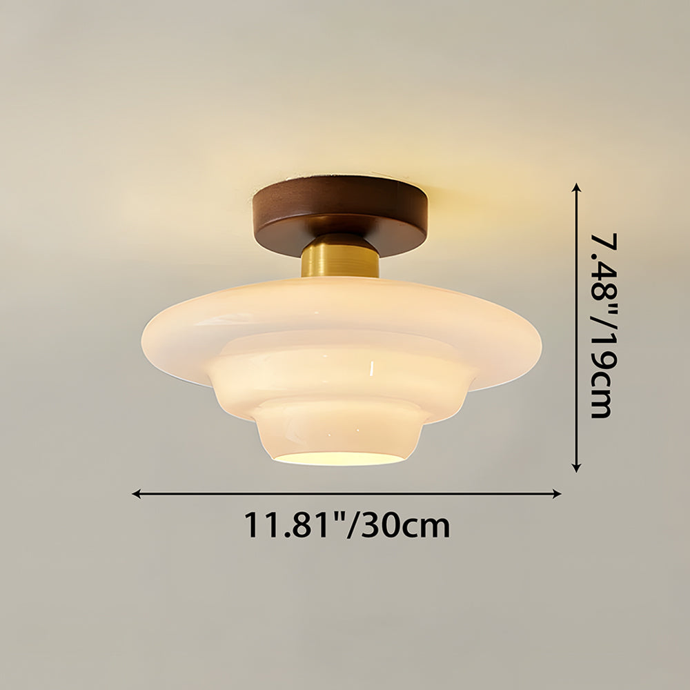 Hallway ceiling light made of walnut wood with glass - flat and stylish