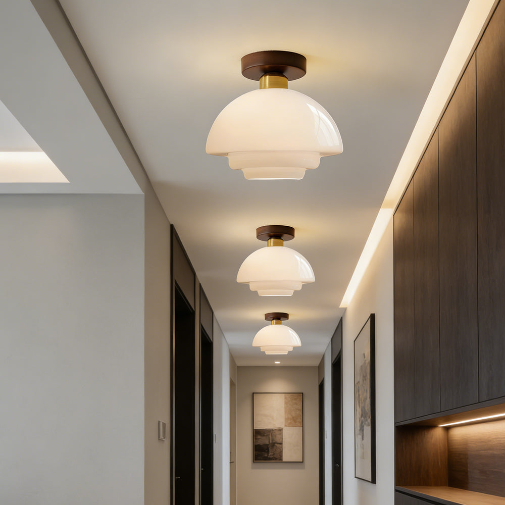 Ceiling light walnut wood glass Scandinavian E27 living spaces