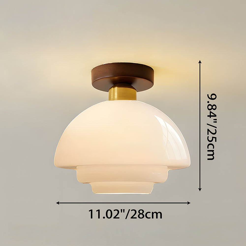Hallway ceiling light made of walnut wood with glass - flat and stylish