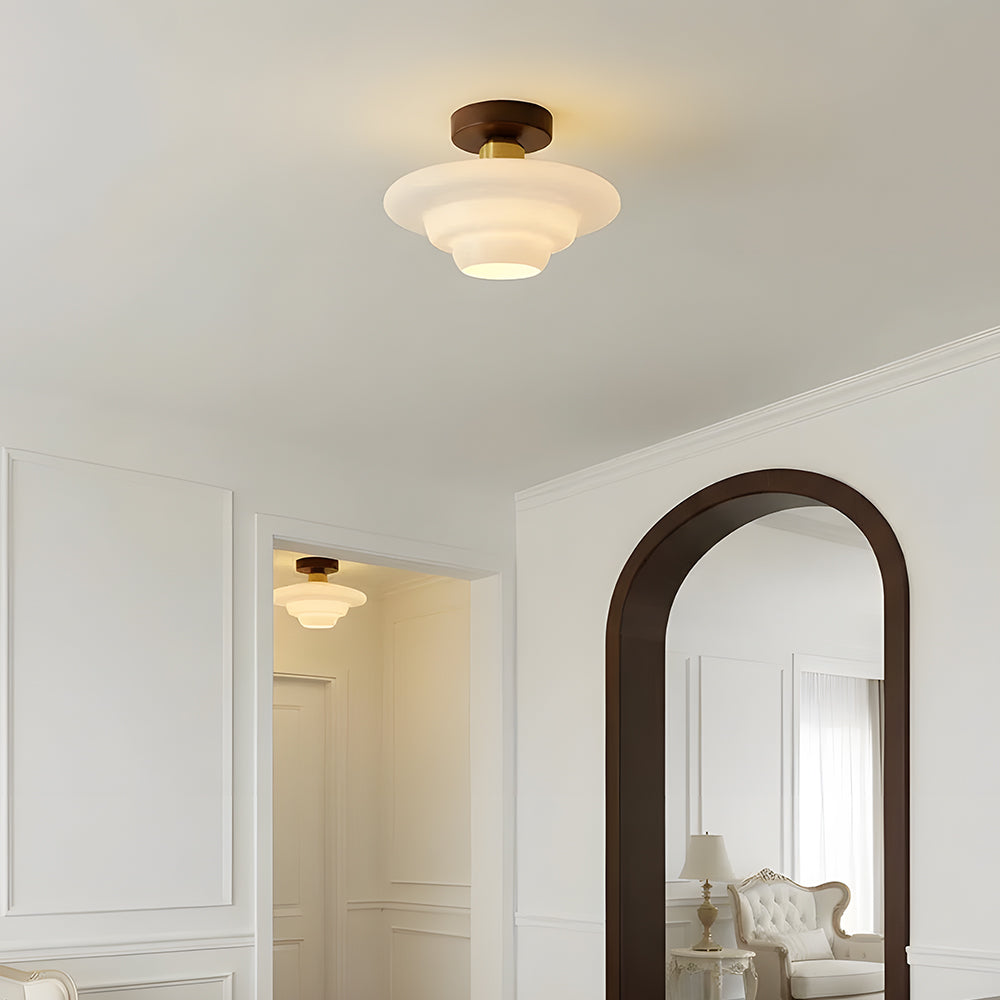 Hallway ceiling light made of walnut wood with glass - flat and stylish