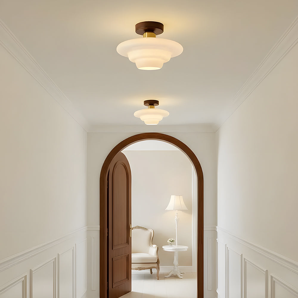 Ceiling light walnut wood glass Scandinavian E27 living spaces