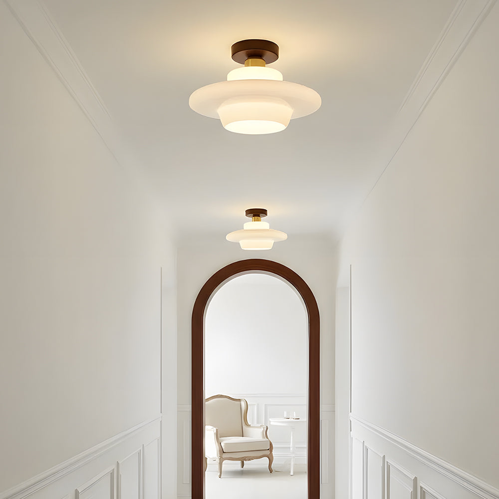 Ceiling light walnut wood glass Scandinavian E27 living spaces
