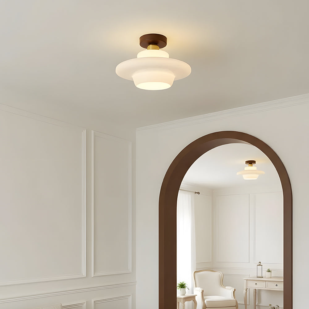 Hallway ceiling light made of walnut wood with glass - flat and stylish