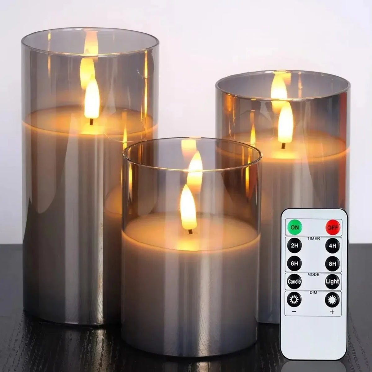 LED Kerzen Set mit Glas Zylinder – Flackernd mit Fernbedienung