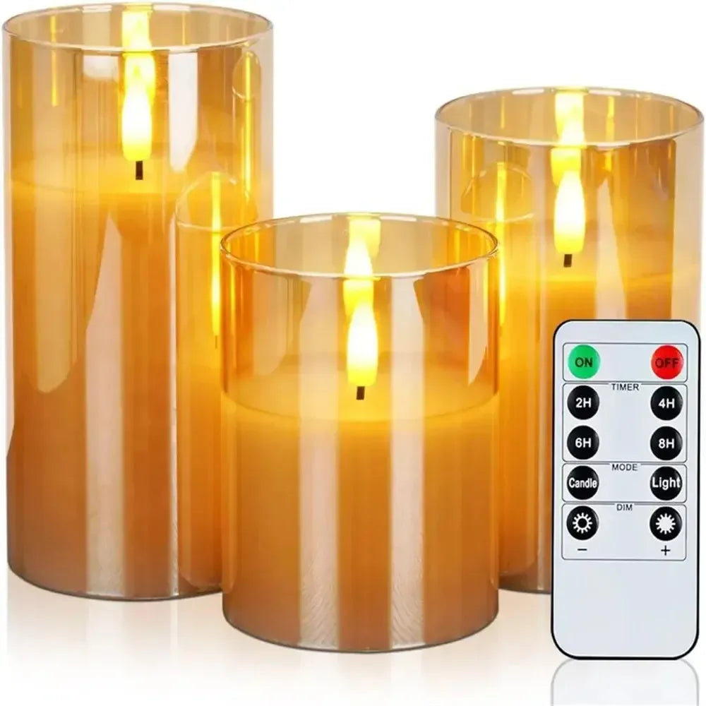 LED Kerzen Set mit Glas Zylinder – Flackernd mit Fernbedienung